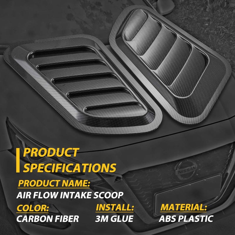 KaTur 1 Pair Universal Car ABS Decorative Air Flow Intake Scoop Turbo Bonnet Vent Cover Hood (Carbon Fiber) - Image 5